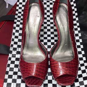 Elegant Red Peep-Toe Heels